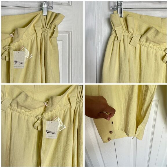 New Free People Paper Bag Waist Tapered Tie Waist Trousers Size XS Yellow 8-12 - Picture 11 of 16